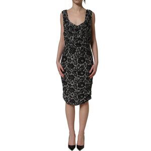 Dolce & Gabbana Black White Floral Lace Sleeveless Midi Women's Dress